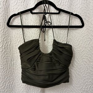 Zara Olive Green Ruched Crop Top